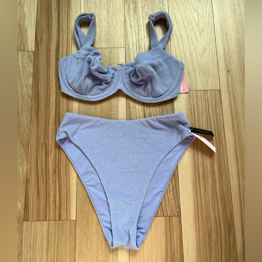 NWT Victoria Secret Purple Terrycloth Bathing Suit Set 34DD/Medium